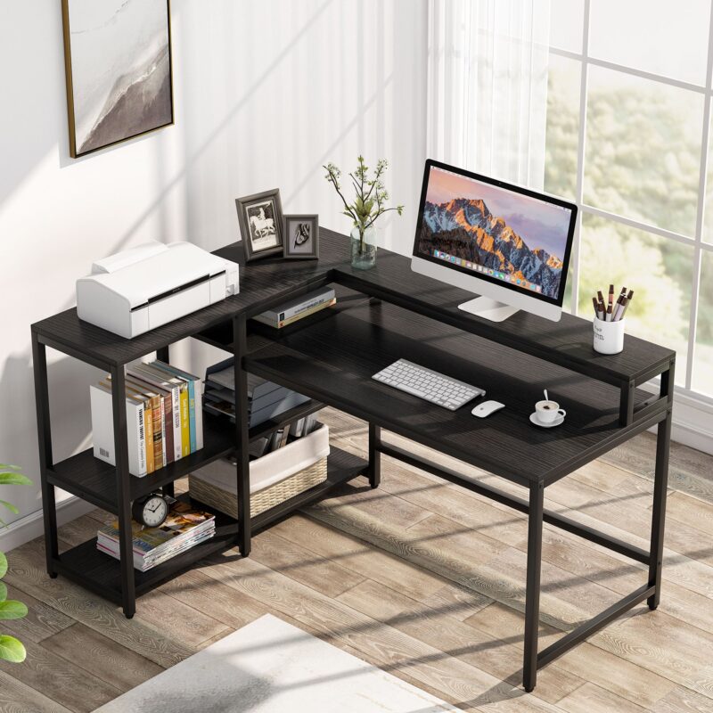 Reversible L Shaped Computer Corner Desk with Shelves - Image 10