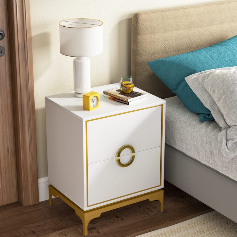 Nightstand, Modern Tall Bedside Table with 2-Drawer - Image 4