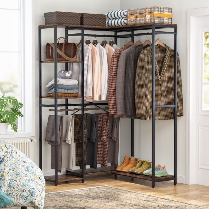 Freestanding Closet Organizer, L Shaped Garment Clothing Rack - Image 2