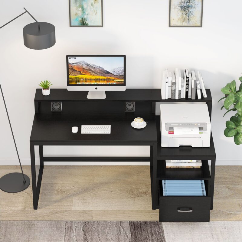 Computer Desk, Office Desk with Hutch and File Drawer - Image 8