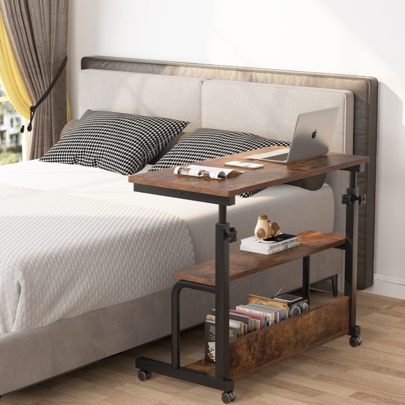 C Table, Height Adjustable Bedside Sofa Table with Wheels - Image 4