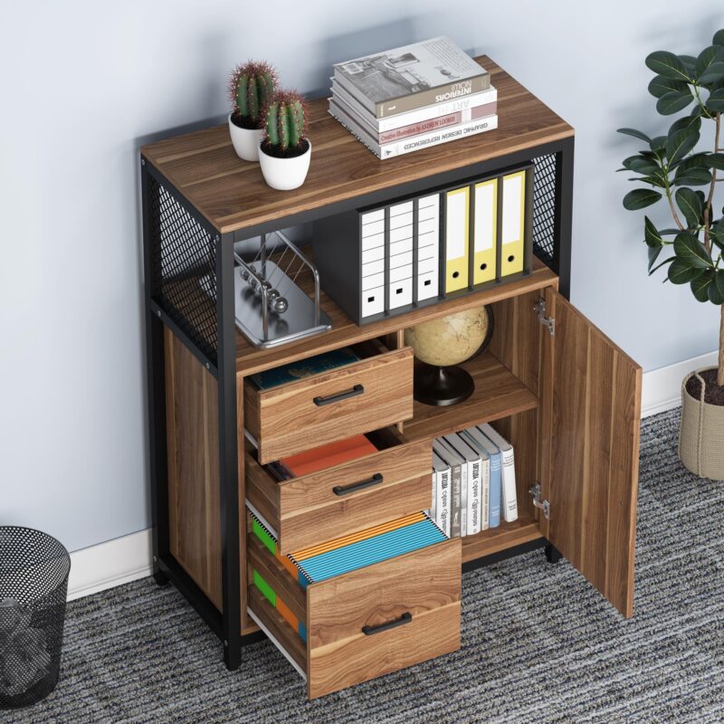 File Cabinet, 3 Drawers Lateral Filing Cabinet with Open Shelves - Image 4