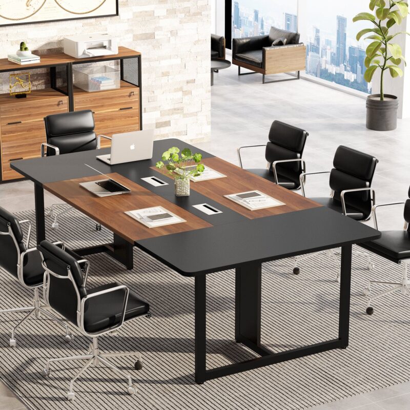 8FT Rectangle Conference Table, 10 People Meeting Table with Grommets - Image 5