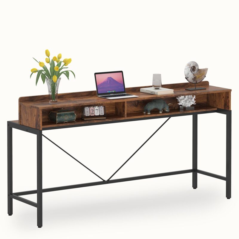 Console Table, 70.9" Sofa Bar Table with 2-Tier Open Shelves (No Stools)