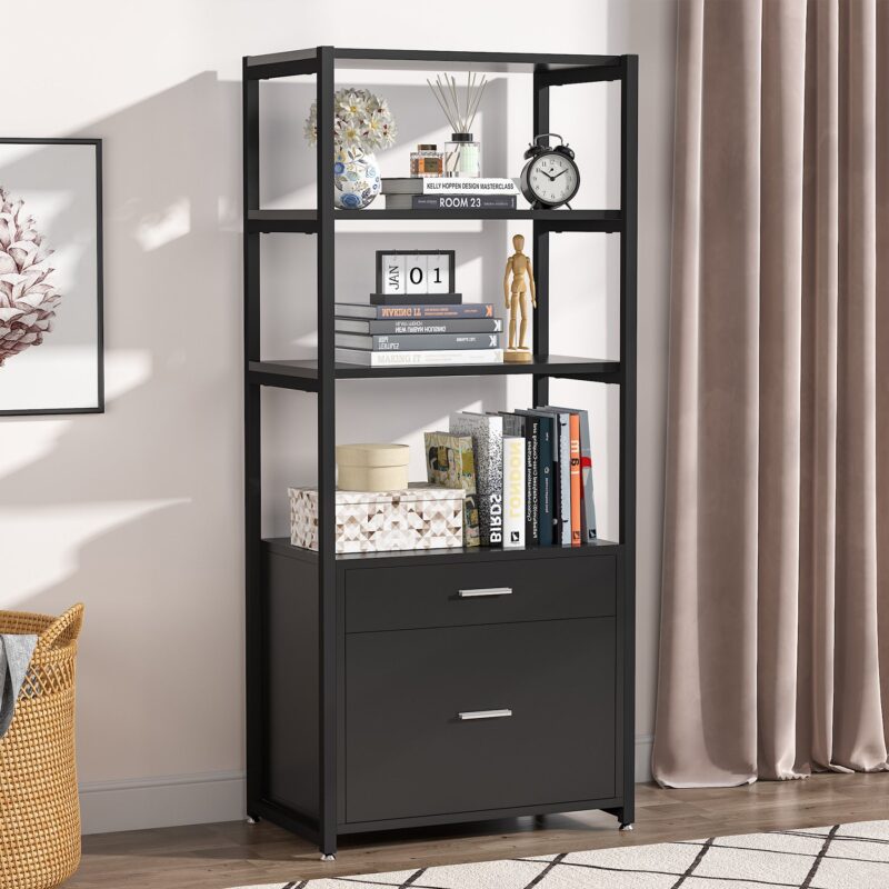 File Cabinet, 4-Tier Modern Bookshelf with 2 Drawers - Image 5