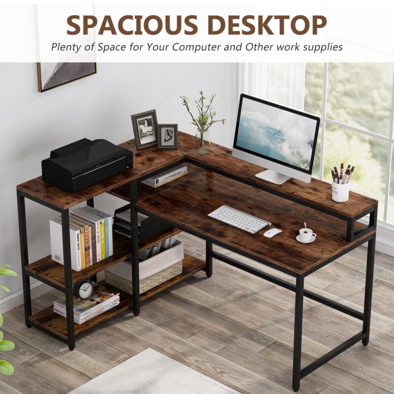 Reversible L Shaped Computer Corner Desk with Shelves - Image 4