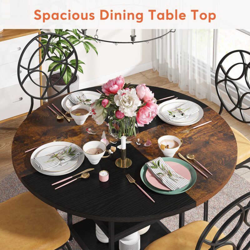 Dining Table, Round Kitchen Dinner Table with Storage Shelf - Image 5