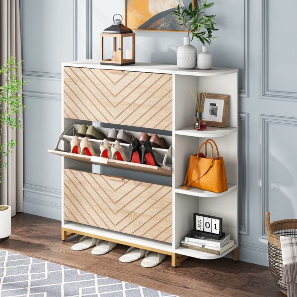 Shoe Cabinet, Modern 24 Pair Shoe Rack Organizer with Doors & Shelves - Image 3