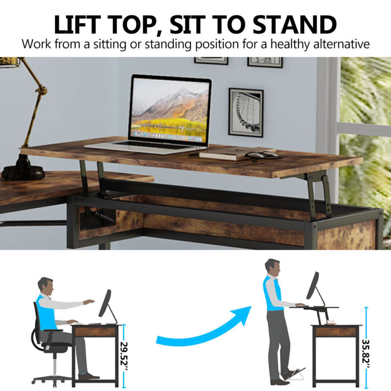 L-Shaped Desk,  Sit to Stand Corner Computer Desk with Lift Top - Image 5