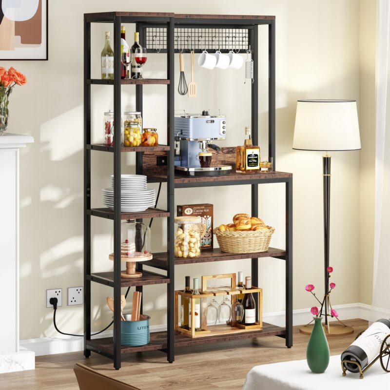 8-Tier Kitchen Baker's Rack with Power Outlets, Microwave Oven Stand - Image 5