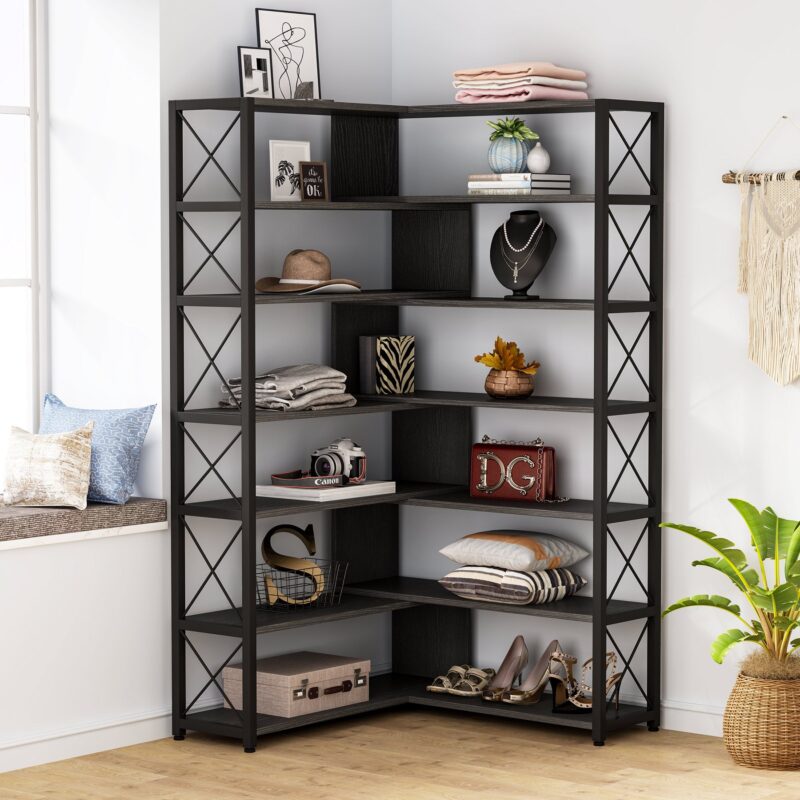 Corner Bookshelf, 6-Tier Bookcase Corner Storage Display Stand - Image 4