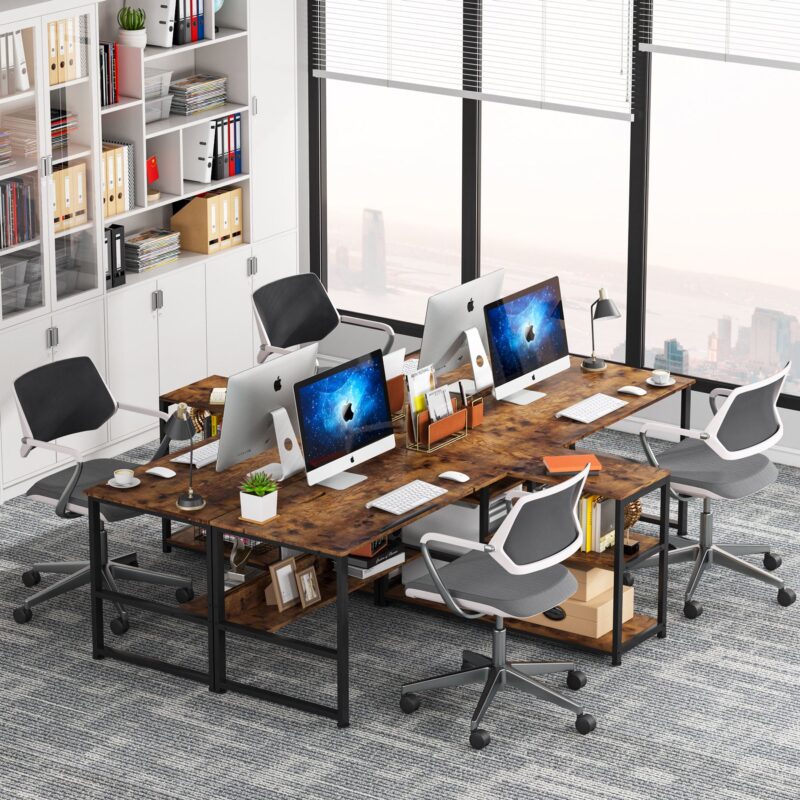 Two Person Desk, 94.5"Computer Desk with Shelves and Tiltable Tabletop - Image 5