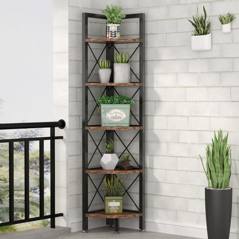 5 Tiers Corner Shelf, 63" Tall Corner Bookshelf & Bookcase - Image 4