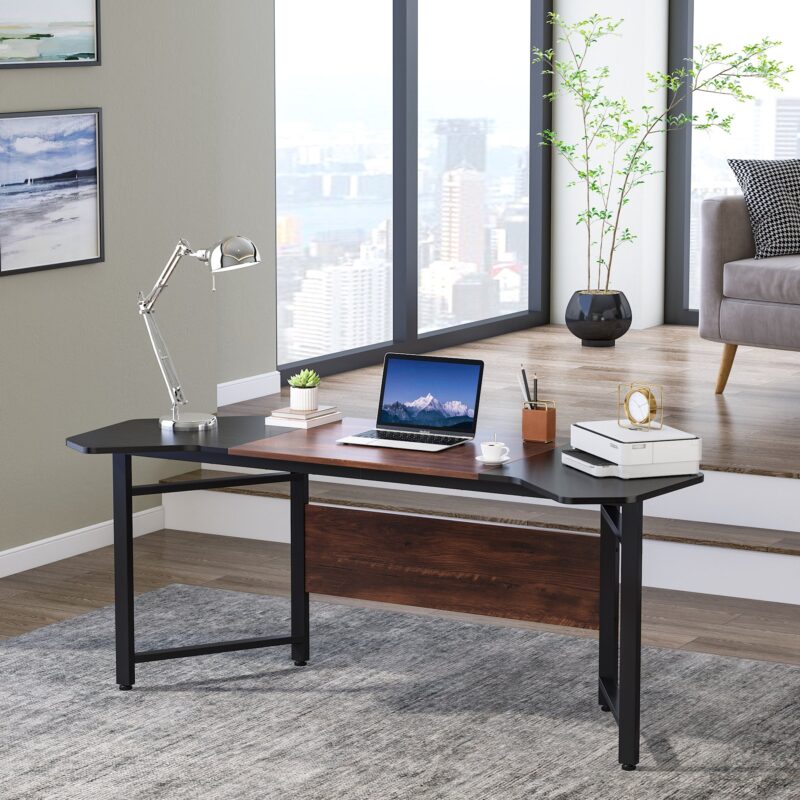 Computer Desk, 66.5" Wing-Shaped Executive Desk Study Table - Image 4