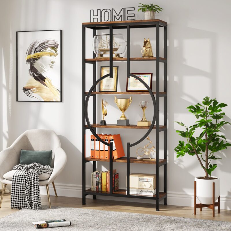 Bookshelf, 70.9" Industrial Bookcase 6-Tier Display Shelf - Image 2