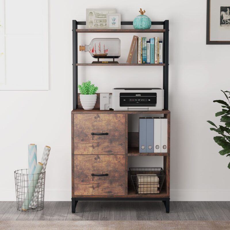 File Cabinet, 2 Drawer Vertical Filling Cabinet with Bookshelf - Image 4