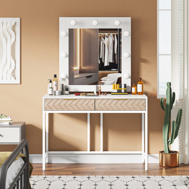 Vanity, Makeup Dressing Table with Lights and Drawers - Image 4