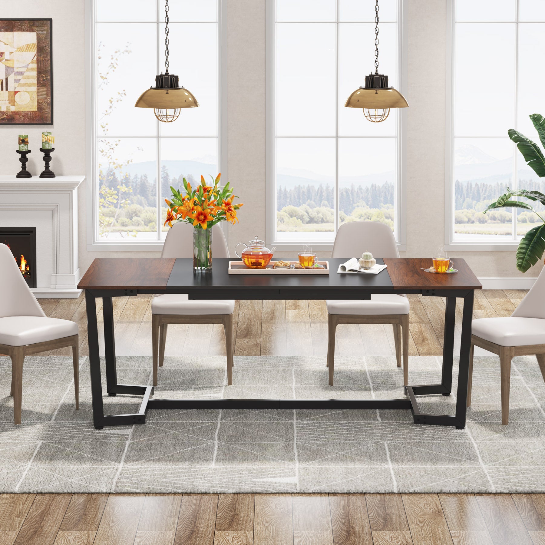 Dining Table, 71″ Rectangular Kitchen Table Dining Room Table for 6 ...