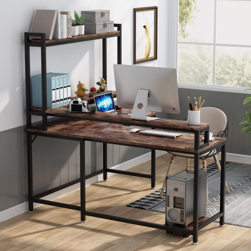 L-Shaped Desk, Corner Computer Desk with Hutch and Monitor Stand - Image 3