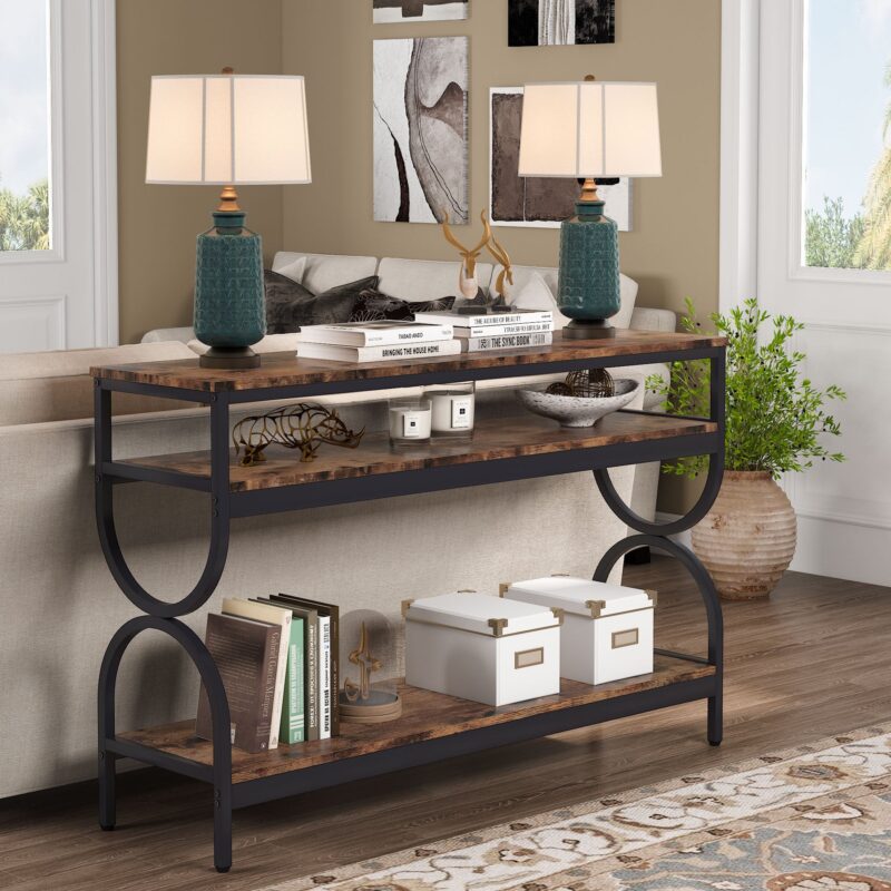 Console Table, 55" Sofa Table with 3-Tier Storage Shelves - Image 4