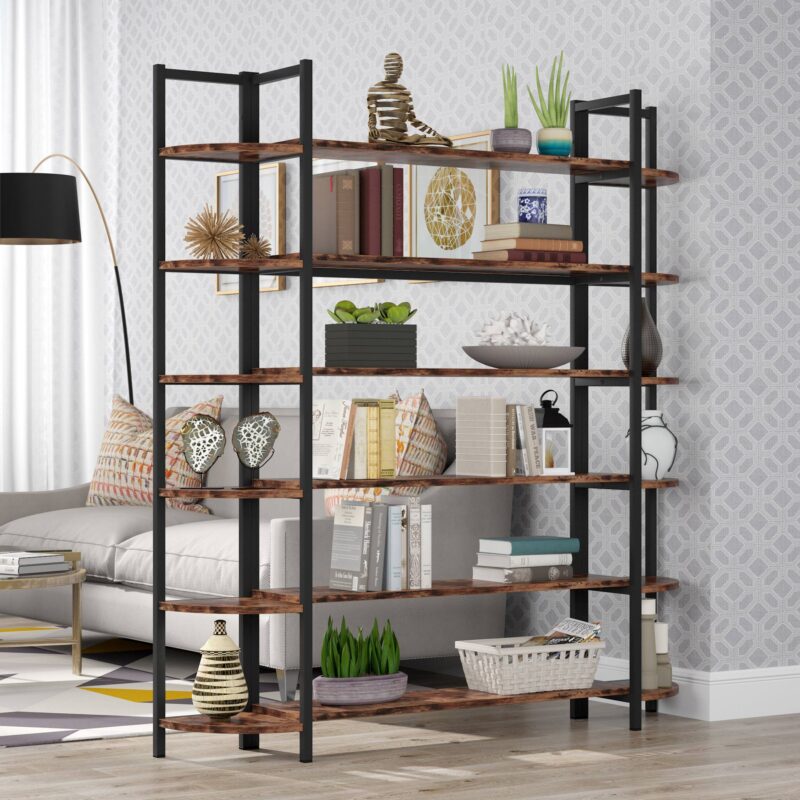 Triple Wide 6-Shelf Bookshelves , 6-Tier Large Etagere Bookcase - Image 5