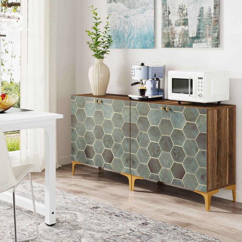 Sideboard Buffet Set of 2, Modern Storage Cabinet with Doors - Image 3