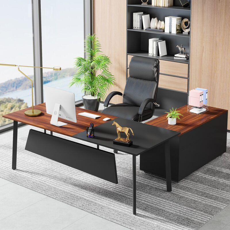 L-Shaped Desk, 70" Executive Desk with 43" File Cabinet - Image 5