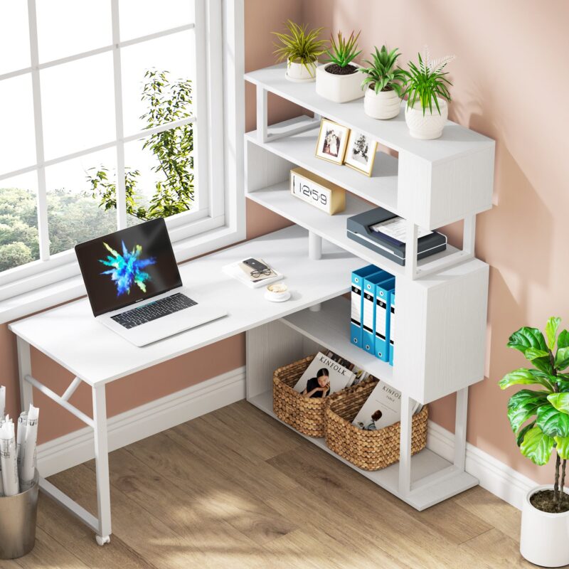 Rotating Desk, Reversible Computer Desk with 5 Shelves - Image 4