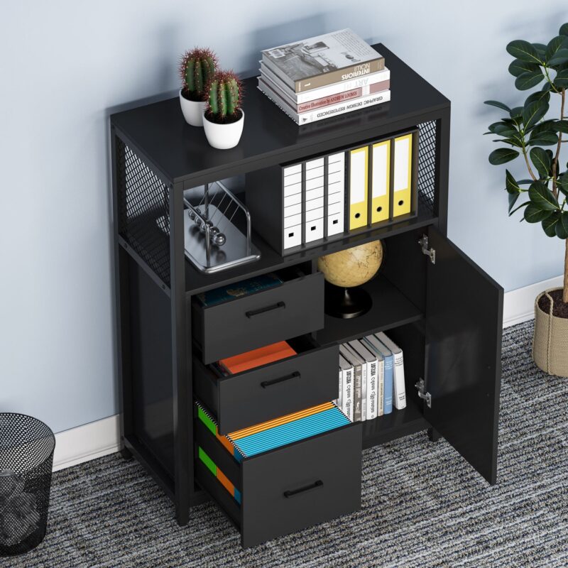 File Cabinet, 3 Drawers Lateral Filing Cabinet with Open Shelves - Image 9