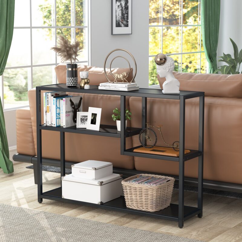 Console Table, Small Black Entryway Table with Storage Shelves - Image 5