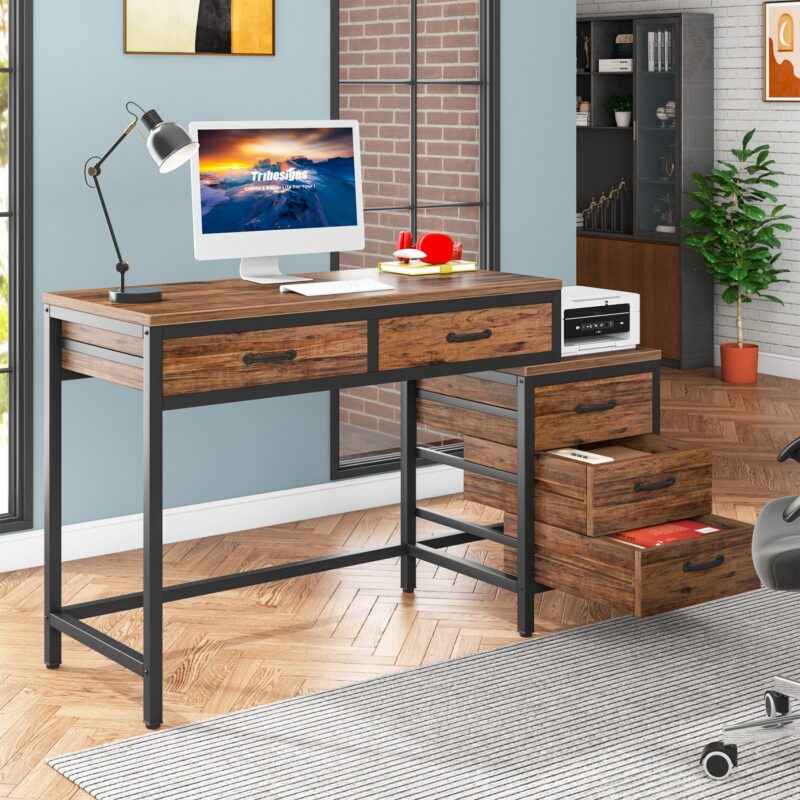 Computer Desk, Study Writing Table with Drawers & File Cabinet - Image 6