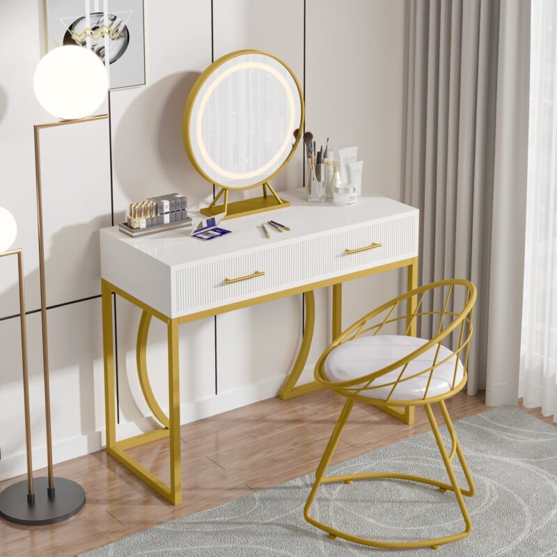 Vanity, 39 inch Makeup Dressing Table With 2 Drawers & LED Mecor - Image 3