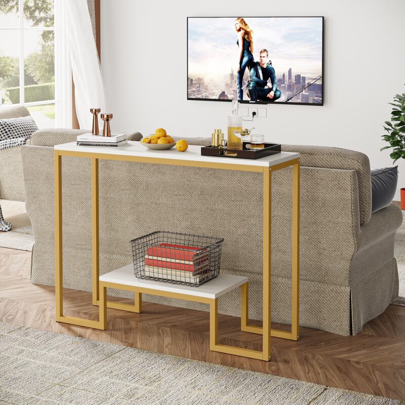 Console Table, 2-Tier Modern Hallway Table Sofa Side Table - Image 8