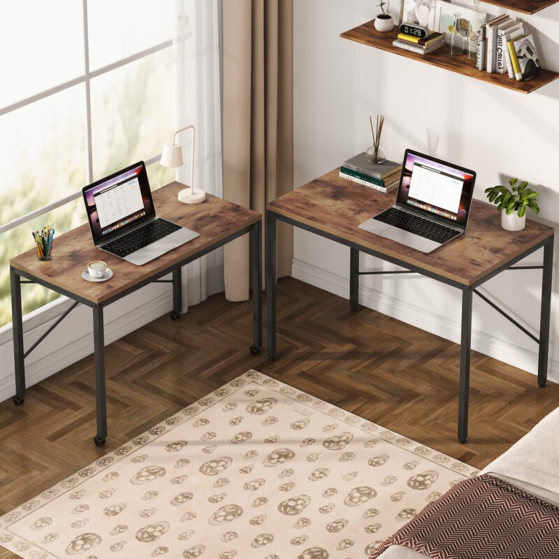 Two Person Desk, Double Computer Desk with Wheels Lockable - Image 4