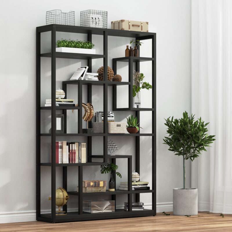 Bookshelf,  Standing Shelf Bookcase Storage Rack, Black - Image 3