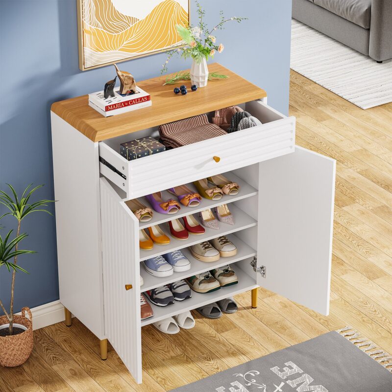 Shoe Cabinet, Modern Shoe Rack Organizer with Door & Drawer - Image 5