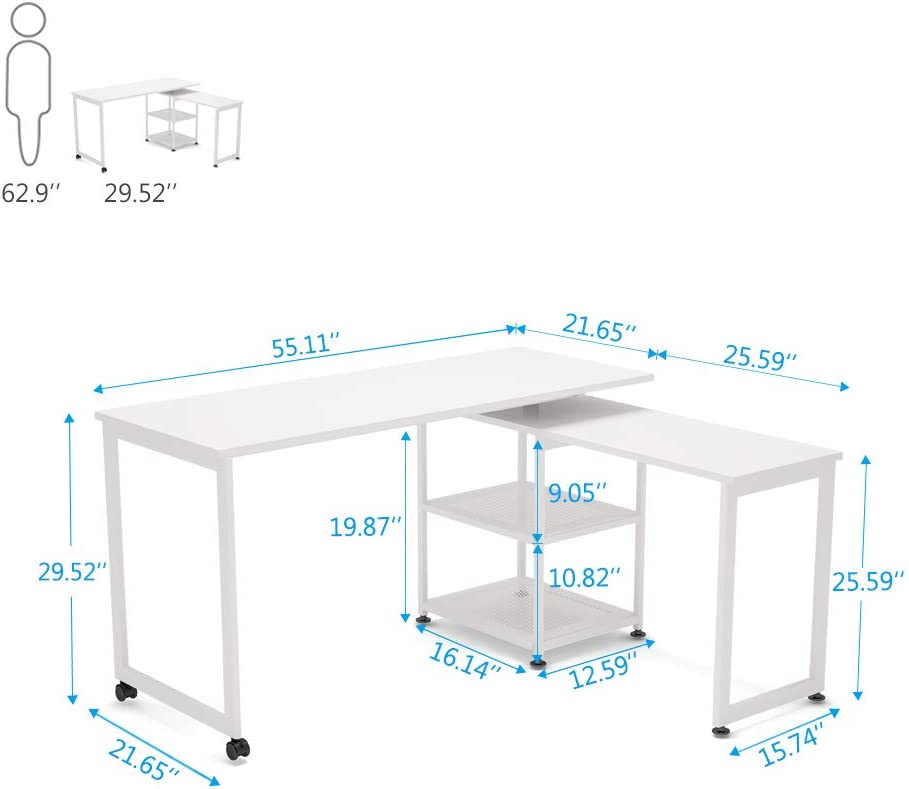 Rotating Desk, 360° Rotating Reversible L-Shaped Corner Desk ...