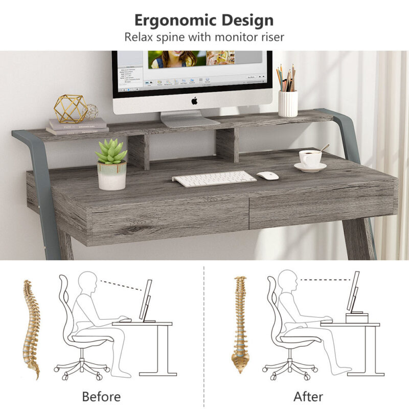 Computer Desk, 47-Inch Writing Desk with 2 Storage Drawers - Image 5