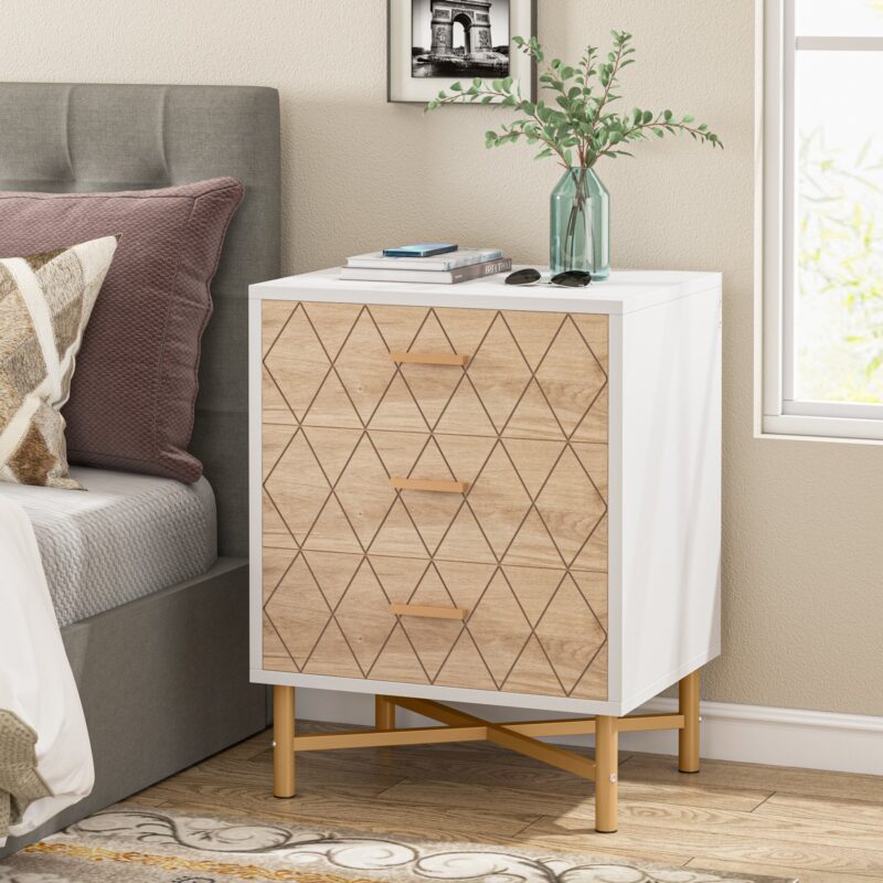 Nightstand, Modern Bedside Table with 3 Drawers, Sofa End Table - Image 2