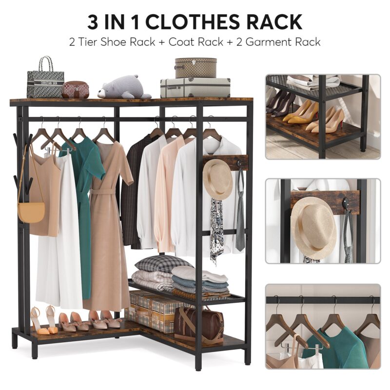 Freestanding Closet Organizer, Corner L Shape Clothes Rack - Image 5