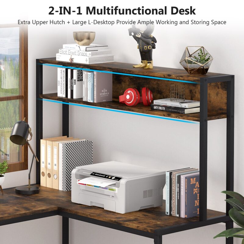 L-Shaped Desk,  Computer Desk with Hutch, Study Corner Desk - Image 5