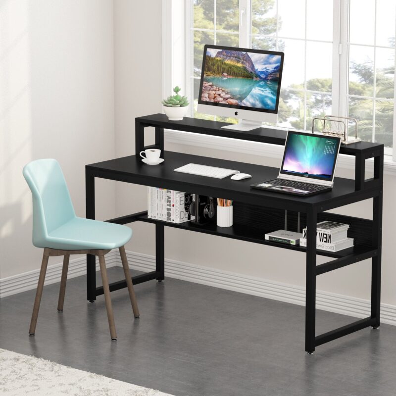 55 Inches Computer Desk with Shelves and  Monitor Stand - Image 7