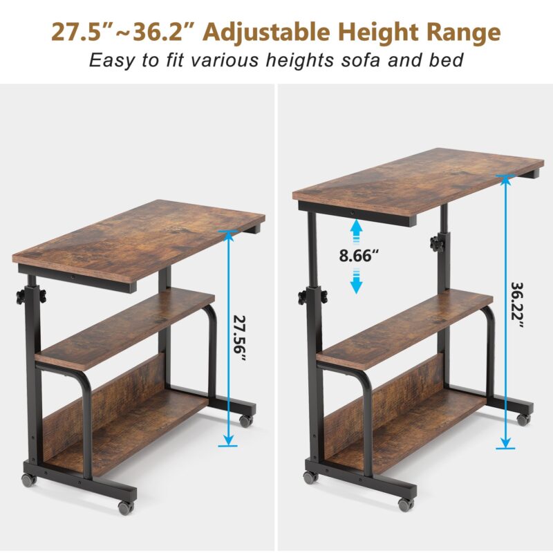 C Table, Height Adjustable Bedside Sofa Table with Wheels - Image 5