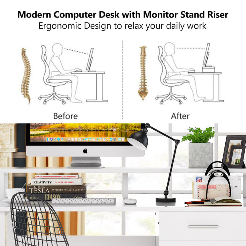 Computer Desk, 47 Inches Modern Writing Desk with 2 Drawers - Image 5