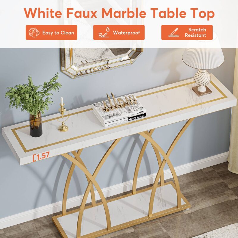 Console Table, 55 Inch Modern Faux Marble Entryway Table - Image 5