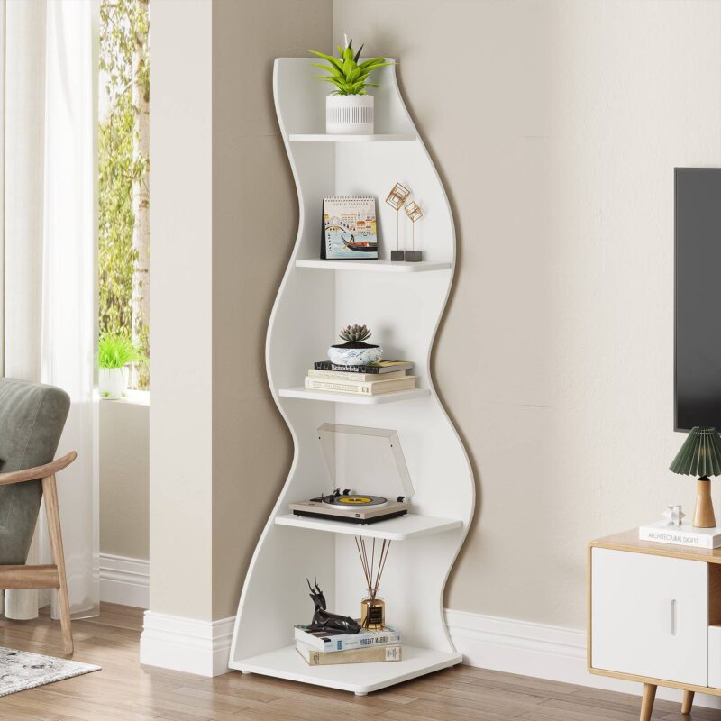 Corner Shelf, Modern 5-Tier Wall Corner Bookshelf Bookcase - Image 3