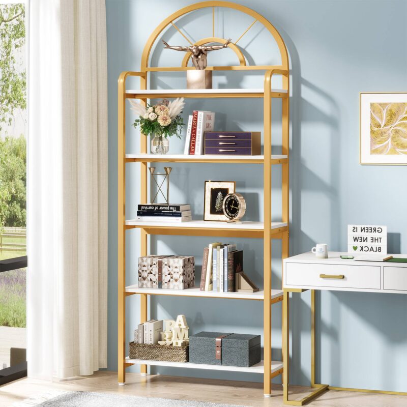 Bookshelf, 5-Tier Modern Arched Etagere Bookcase Storage Rack - Image 5