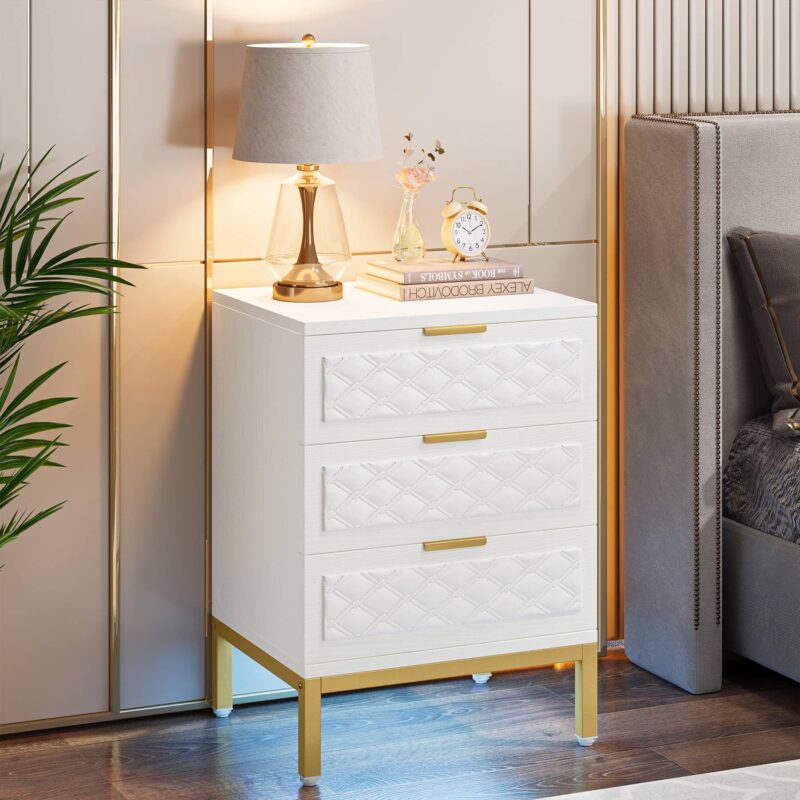 Nightstand, 3-Drawer Modern Beside Table End Table