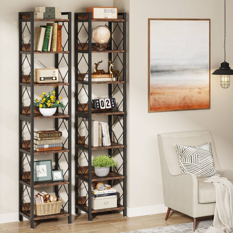 Corner Shelf, 78.7" Narrow Bookshelf 7 Tier Corner Bookcase - Image 8