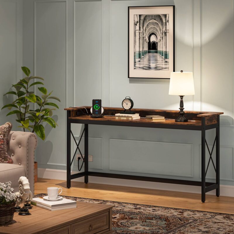 Console Table, 70.9" Sofa Table with Outlets and USB Ports - Image 4